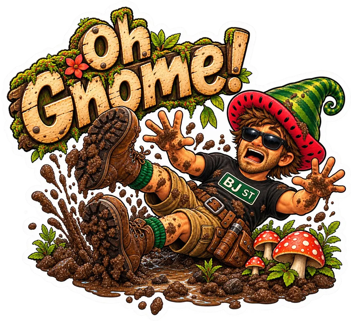 Oh Gnome! Biff takes a tumble sticker